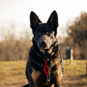 На картинке изображена собака, обученная для охраны территории и реагирования на проникновение посторонних лиц.
